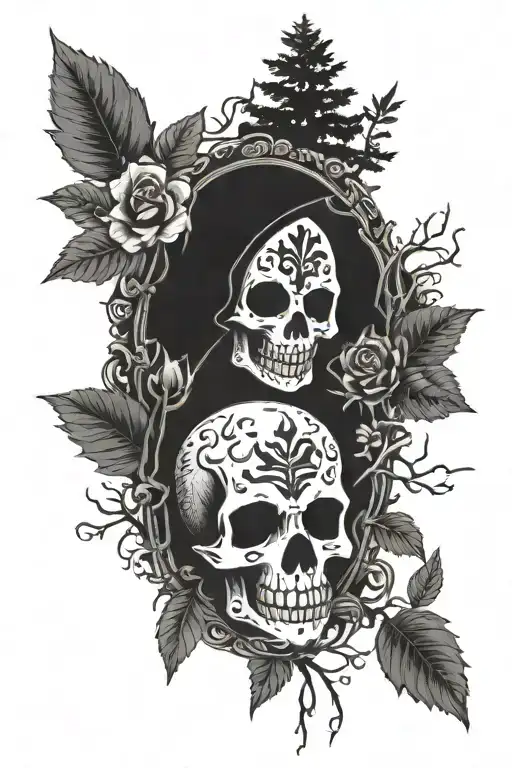 ghost face and dark forest tattoo design idea