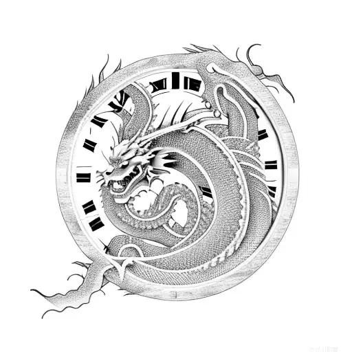 Japanese Dragon with Clock tattoo design idea