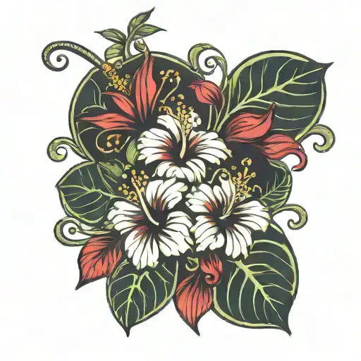hibiscus flower intertwined hearts tattoo design idea