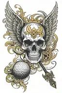 skull and crown golf ball with wings tattoo design idea