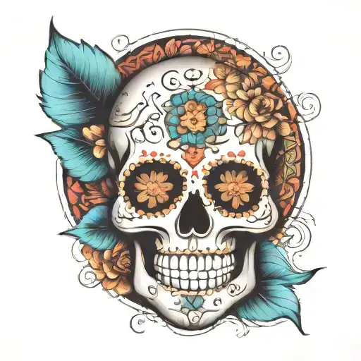 sugar skull with  mandala tattoo design idea