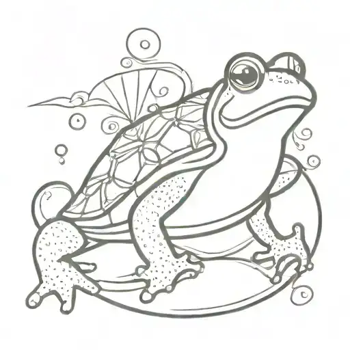 A FROG RIDING ON A TURTLE with a heart shell pattern tattoo design idea