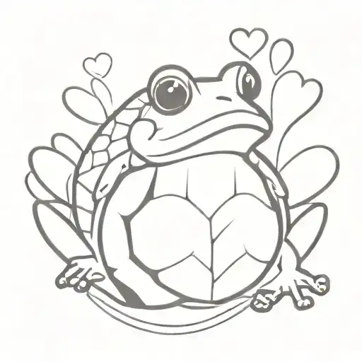 A FROG ON A TURTLE with a heart shell pattern inspired tattoo design idea