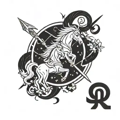 Sagittarius and libra zodiac sign fused together tattoo design idea
