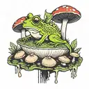 A fairy riding a frog through a field of mushrooms tattoo design idea