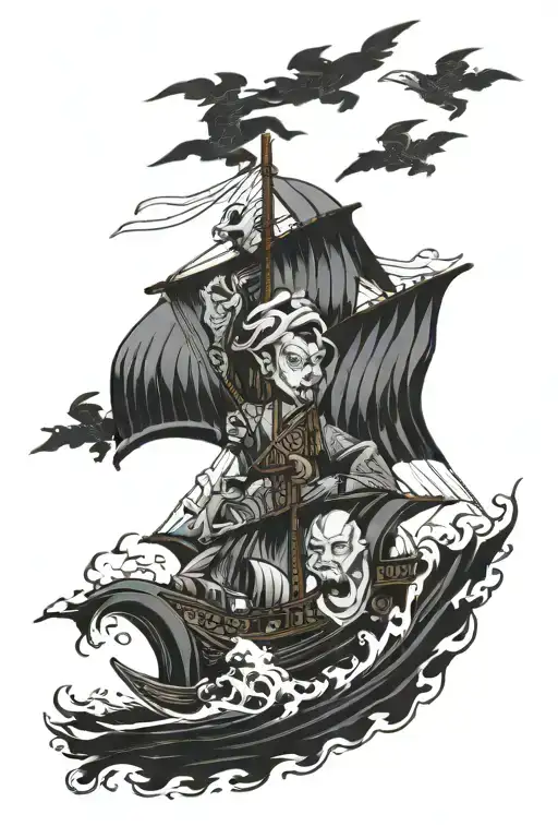 temple crew sailing in rough tattoo design idea