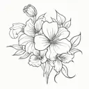 violet, primrose, and iris flower bouquet with a bow  tattoo design idea