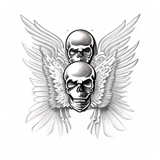 skull with wings full body tattoo design idea