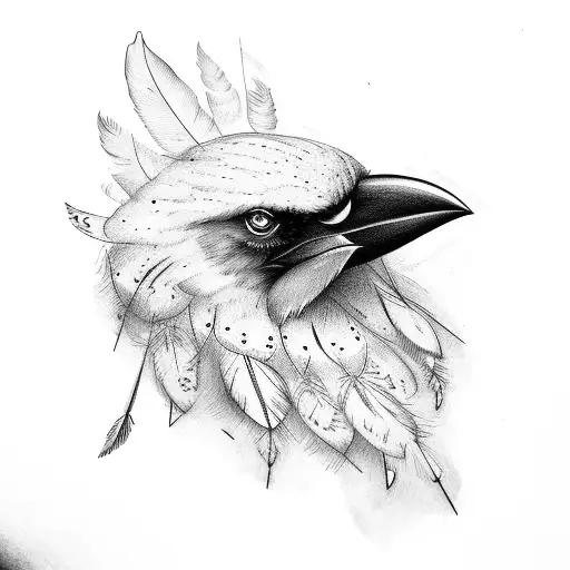 crow with feathers tattoo design idea