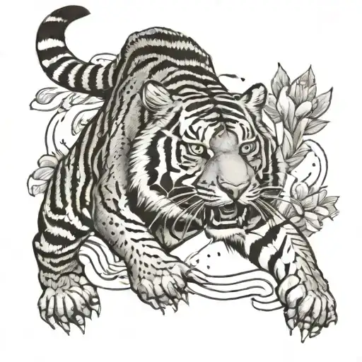 long bow,tiger,fish tattoo design idea