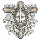  Tattoo on the back with Christ on the cross shedding tears of blood, and the phrase below: dying like a man is the priz tattoo design idea