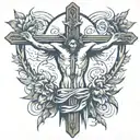  Tattoo on the back with Christ on the cross shedding tears of blood, and the phrase below: dying like a man is the priz tattoo design idea