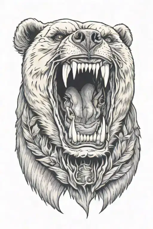 skull face inside a bear mouth open tattoo design idea