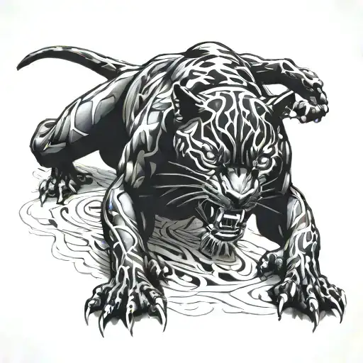Black panther crawling down leg tattoo design idea