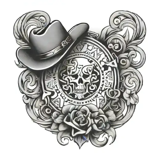 A wild card symbol intertwined with western wear elements tattoo design idea