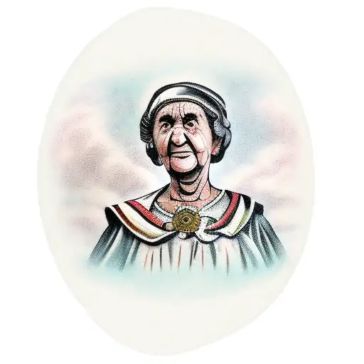 an elderly italian woman dressed in traditional roman clothes, with an amphora  tattoo design idea
