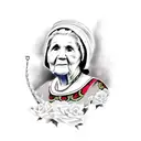 an elderly woman from the Roman Ciociaria dressed in traditional clothes and with an amphora , full picture tattoo design idea