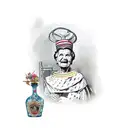 an elderly woman from the Roman Ciociaria dressed in traditional clothes and with an amphora , full picture tattoo design idea