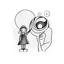 A mother and daughter holding hands with the universe swirling around them tattoo design idea