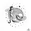 A mother and daughter holding hands with the universe swirling around them tattoo design idea