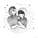 A mother and daughter holding hands with the universe swirling around them tattoo design idea