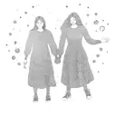 A mother and daughter holding hands with the universe swirling around them tattoo design idea