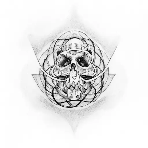 Minimalist tattoo of a brain with the Deathly Hallows symbol in the center tattoo design idea