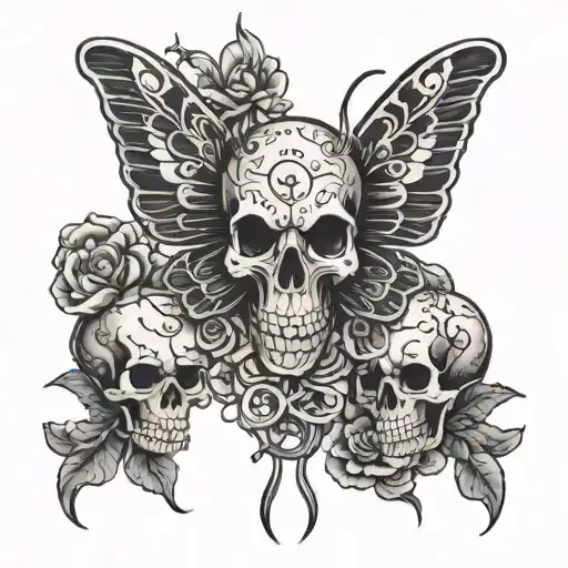 moth and died and souls and skull goth theme tattoo tattoo design idea