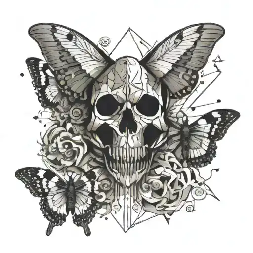 moth and died and souls and skull wearing tattoo design idea