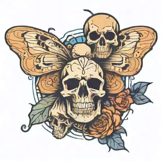 moth and died and souls and skull tattoo design idea