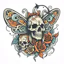 moth and died and souls and skull tattoo design idea