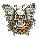 moth and died and souls and skull tattoo design idea