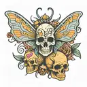 moth and died and souls and skull tattoo design idea