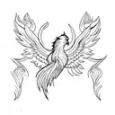 basic Phoenix line work with purple watercolor tattoo design idea