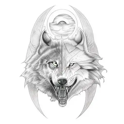 Skoll and hati chasing the sun and moon chest tattoo tattoo design idea