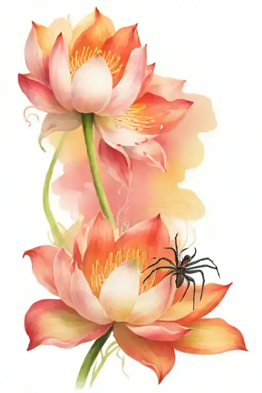 lotus flower embracing spider lily tattoo design idea