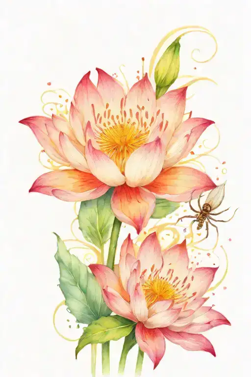 lotus flower embracing spider lily flower tattoo design idea