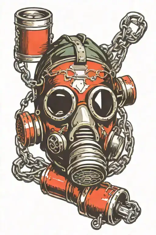gas mask with cylinders of chemical danger and chains tattoo design idea