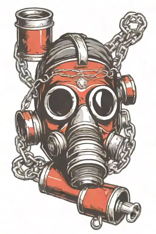 gas mask with cylinders of chemical danger and chains tattoo design idea