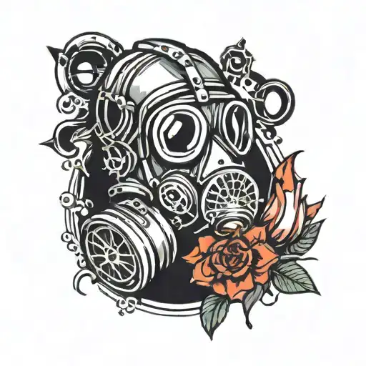 the gas mask is connected to two cylinders of chemical danger tattoo design idea