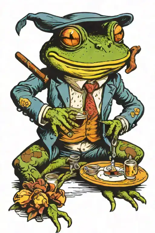 a frog with a cigar drinking a martini tattoo design idea