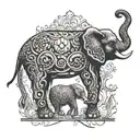 Combine elements of a receptionist desk and a spinal cord injury ribbon to form an elephant silhouette tattoo tattoo design idea