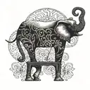 Combine elements of a receptionist desk and a spinal cord injury ribbon to form an elephant silhouette tattoo tattoo design idea