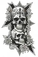 cross with a skull on a skull, sinners will be written on the top of the cross tattoo design idea