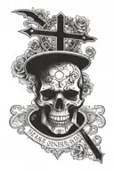 cross with a skull on a skull, sinners will be written on the top of the cross tattoo design idea