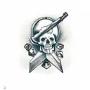 A traditional tattoo of a canary perched on a skull with a gaming dice in its beak tattoo design idea
