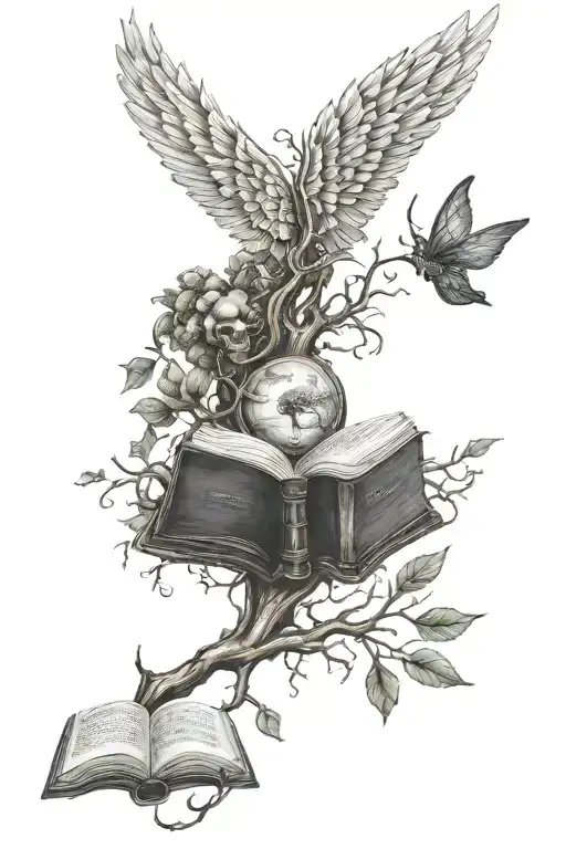poison tree bible verse psalm 118:6 angle wings bible book tattoo design idea