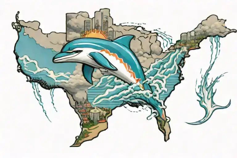 Florida outline with Thunderstorm and Miami dolphins logo, Tampa Bay Lightning Logo.  tattoo design idea