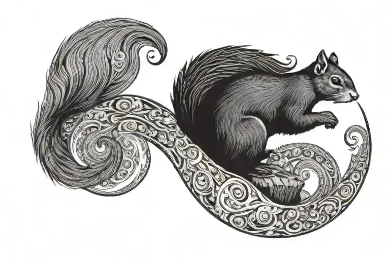 black squirrel with moon magic  tattoo design idea