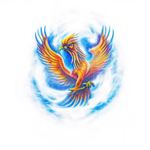 A phoenix in the desert rising from the ash tattoo design idea